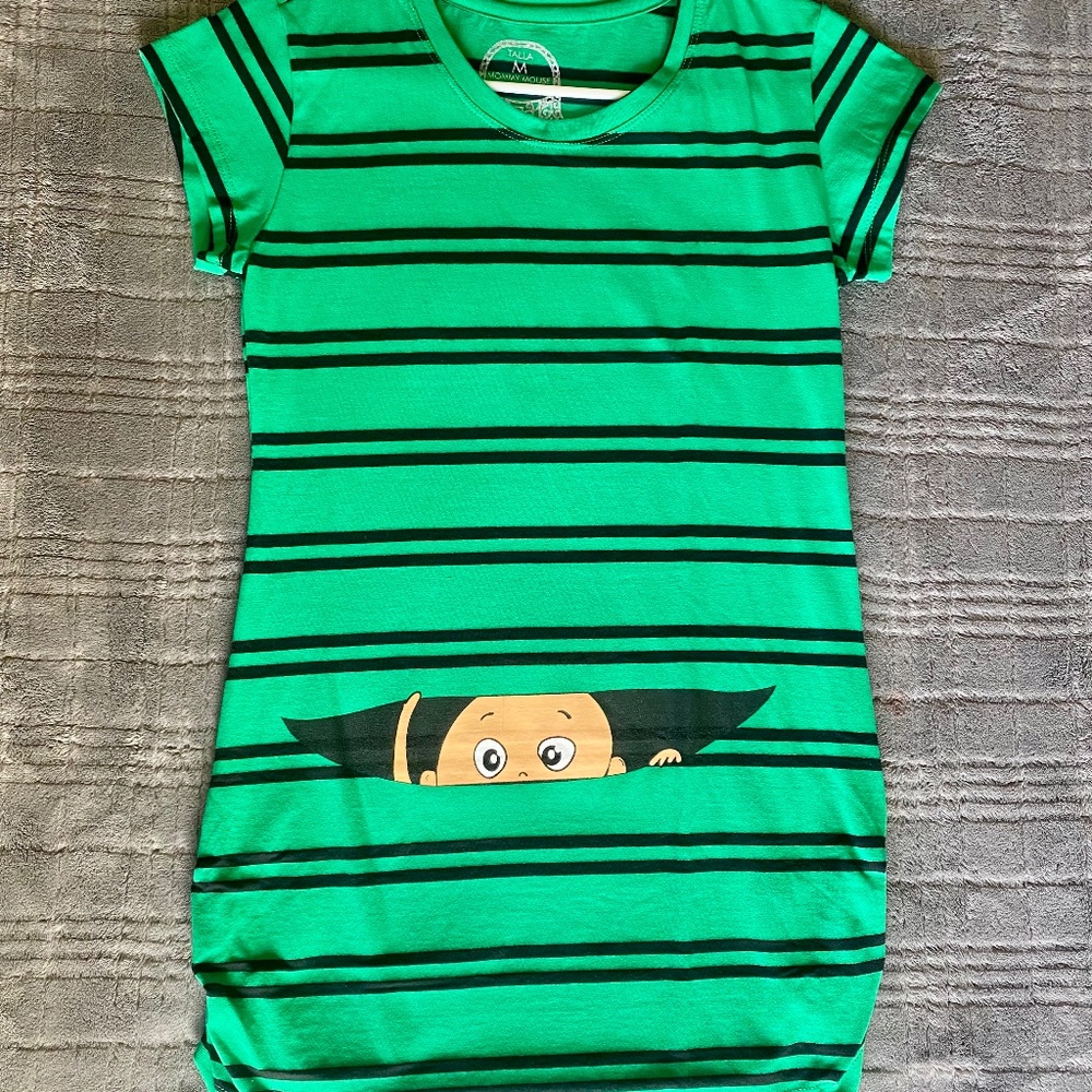 Green & Black Striped Maternity T-Shirt